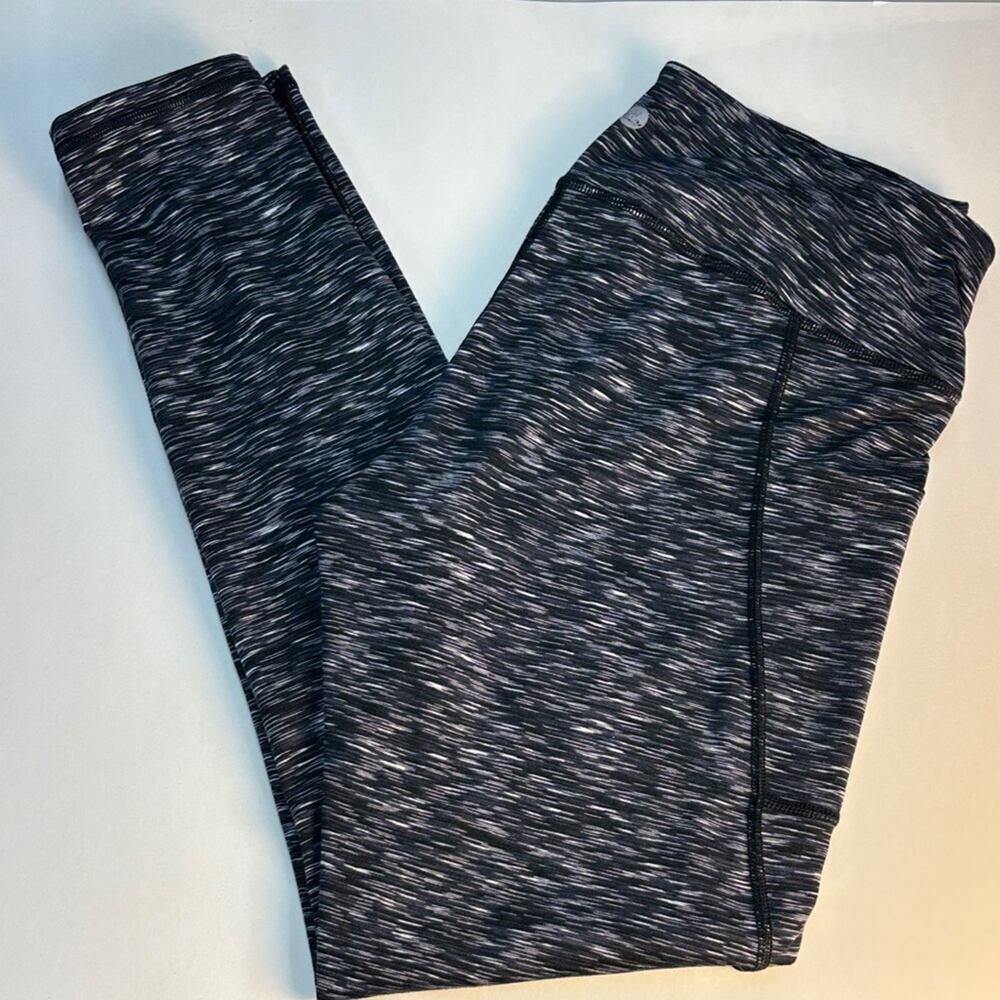 Heathyoga Women's Black Gray Heathered Striped Leggings XL Pilates Activewear